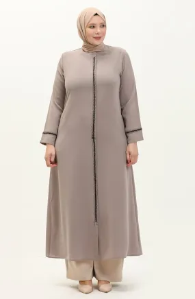 Abaya Imprimé Pierre Grande Taille 5054-06 Vison 5054-06