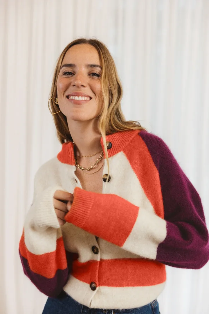Cardigan Passion rose, orange et jaune