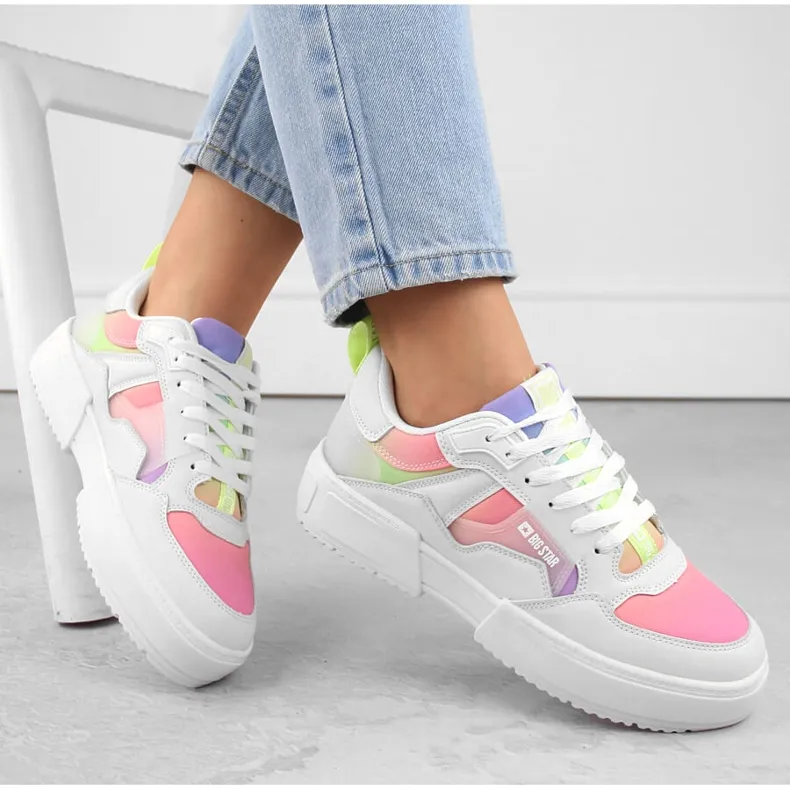 Chaussures de sport plateforme multicolores femme Big Star NN274359 blanche