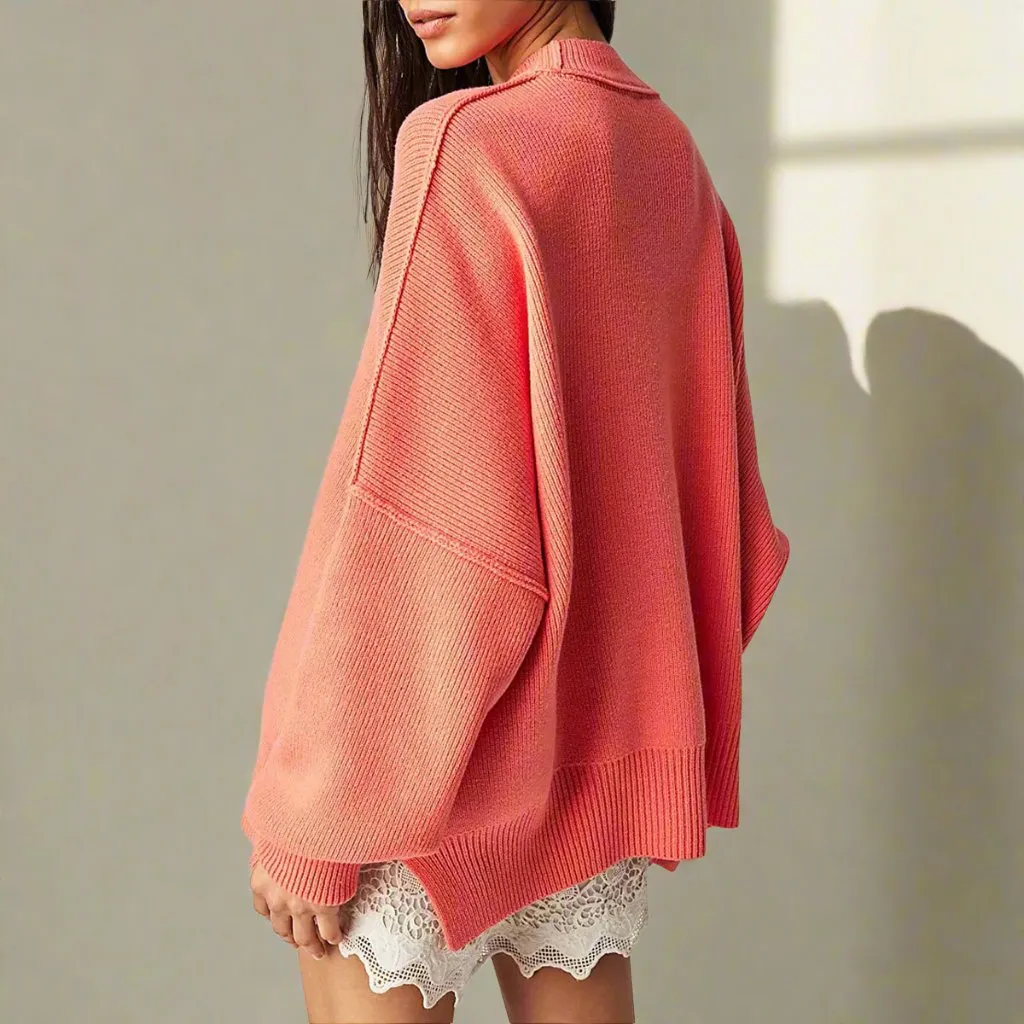 Femme - Sweat-shirt Oversize - Coton Confortable avec Fente - Tendance