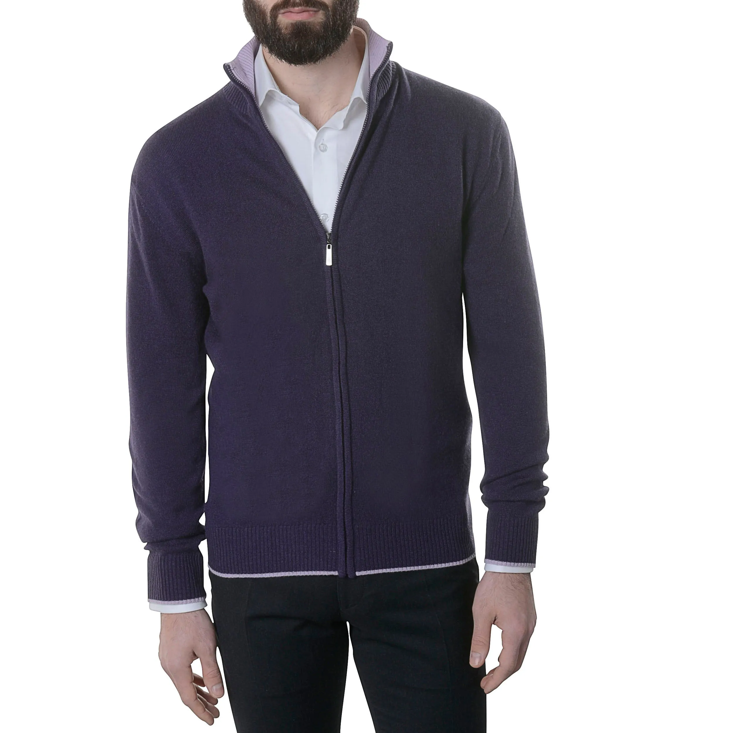 Gilet zip 100% cachemire violet / parme