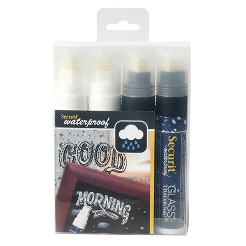 Marqueur craie waterproof large - étui de 4 - assorti noir et blanc