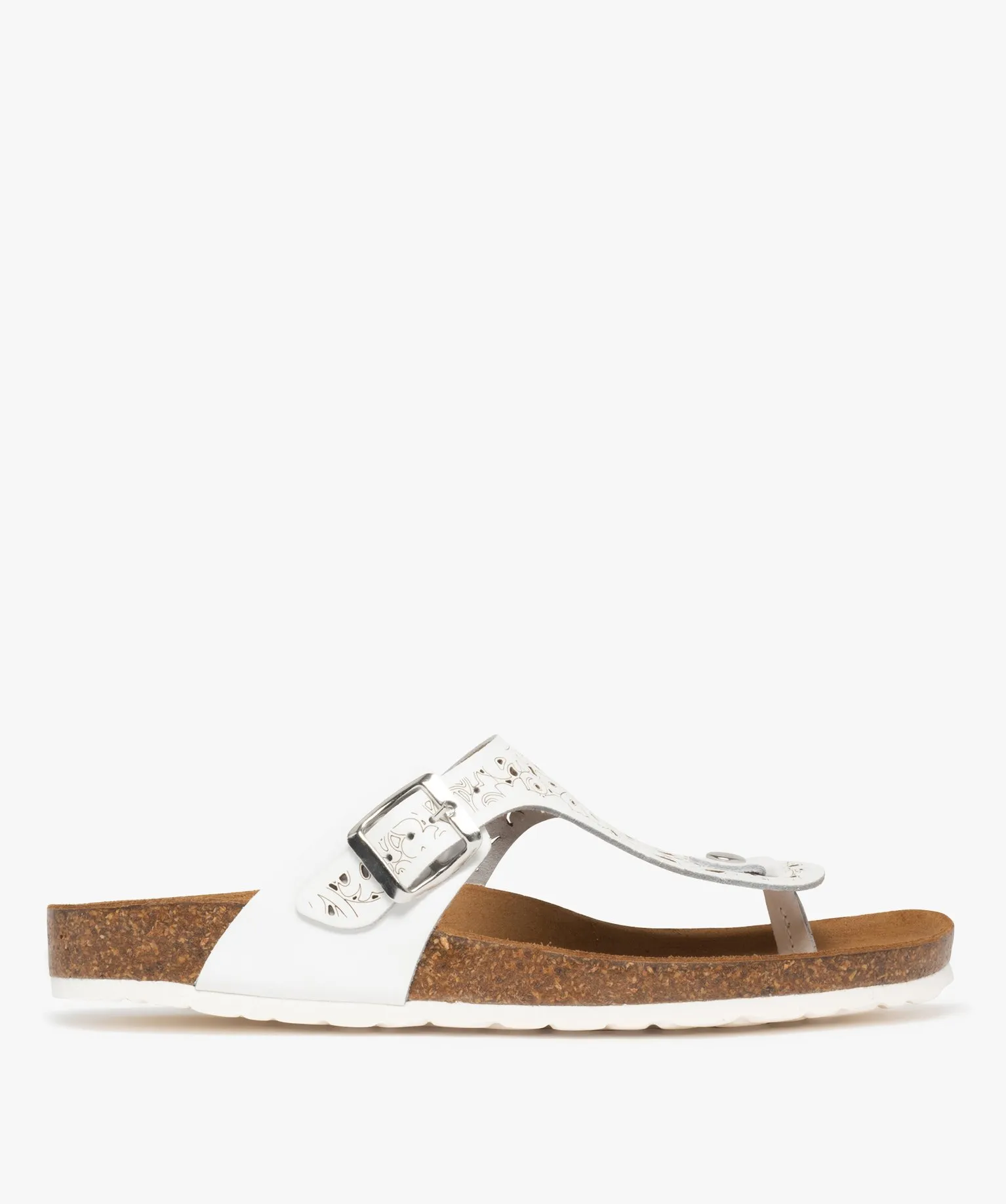 mules femme en cuir avec bride entre-doigts ajouree style casual blanc sandales plates et nu-pieds