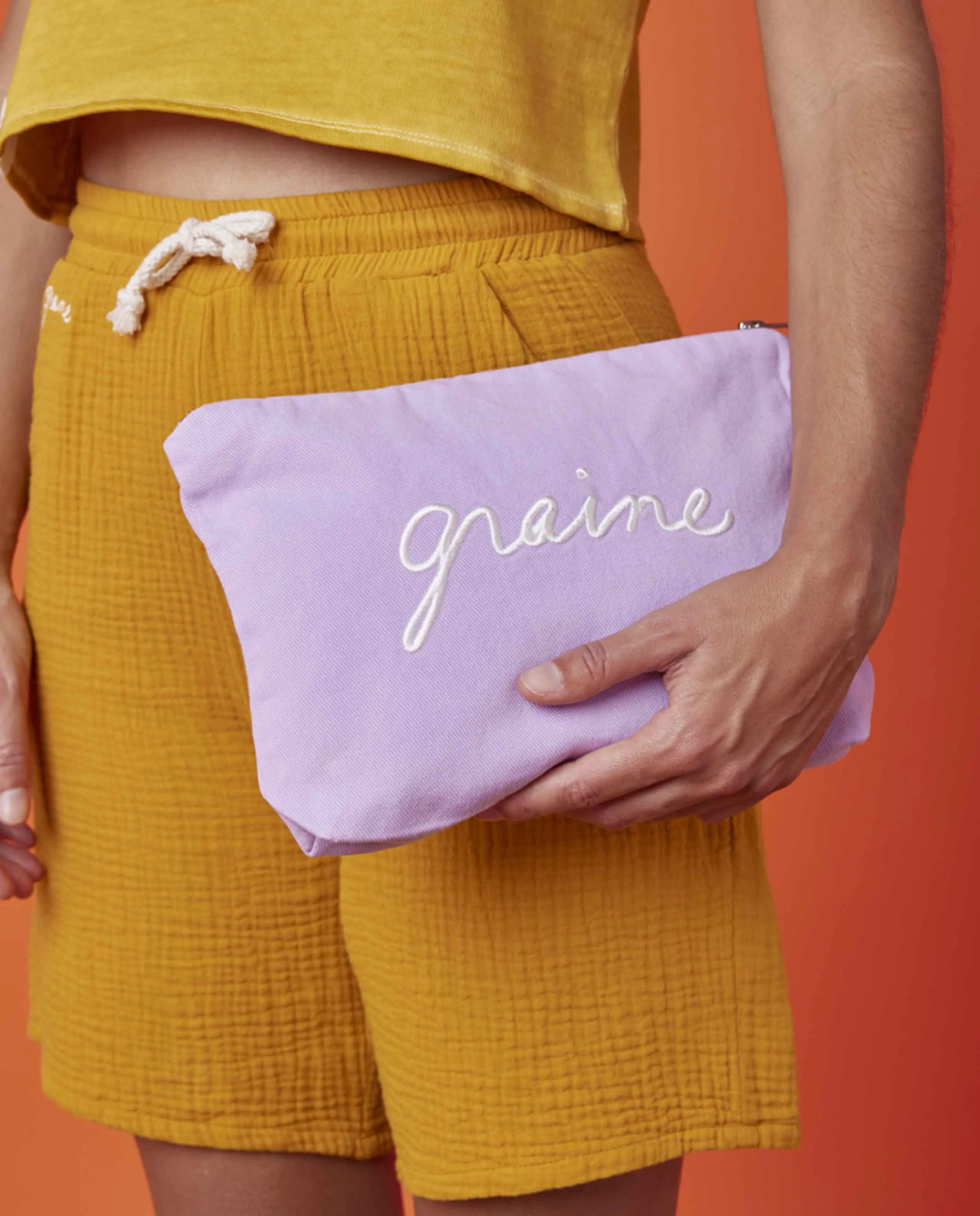 Pochette brodée en coton bio