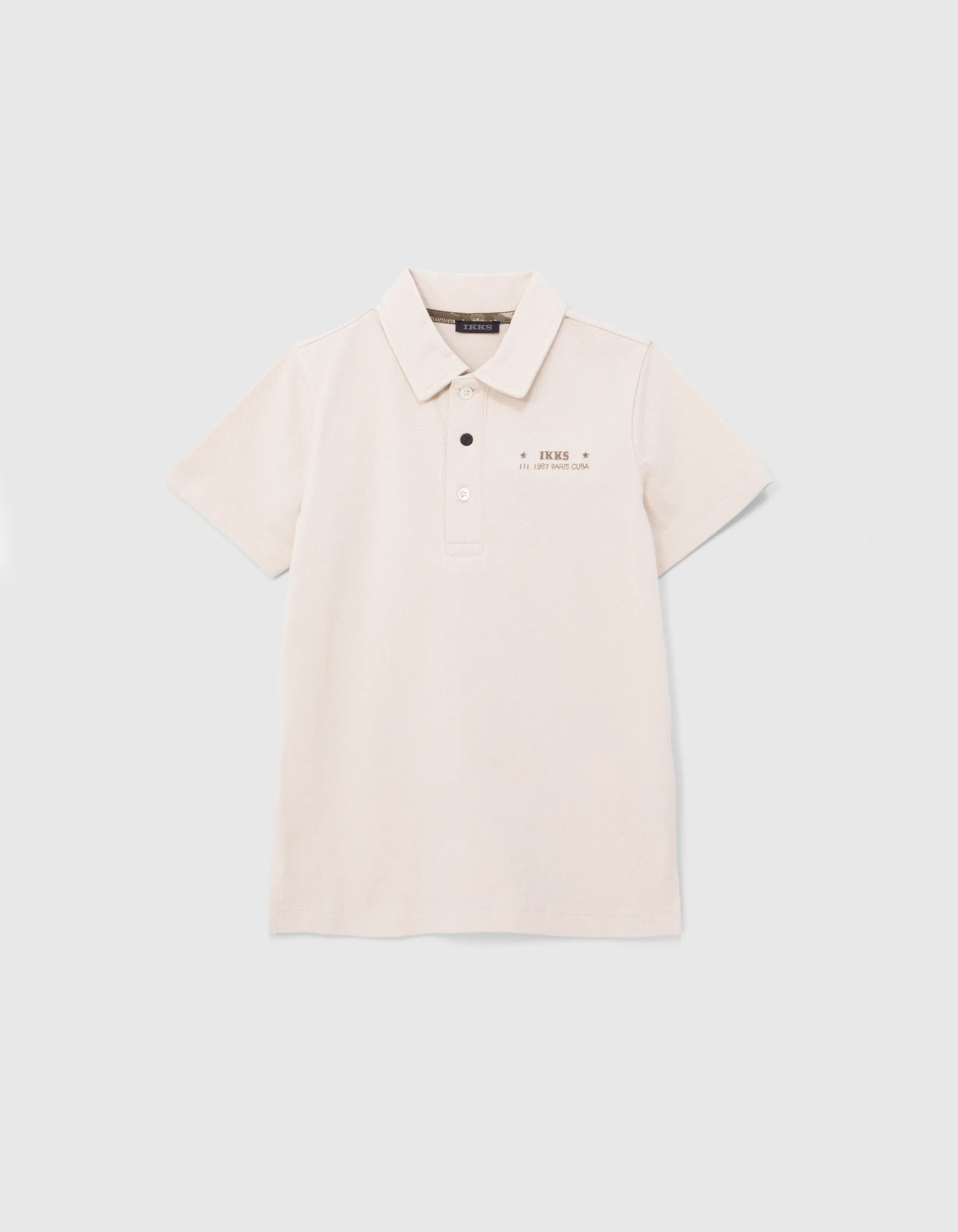 Polo beige coton bio brodé poitrine garçon