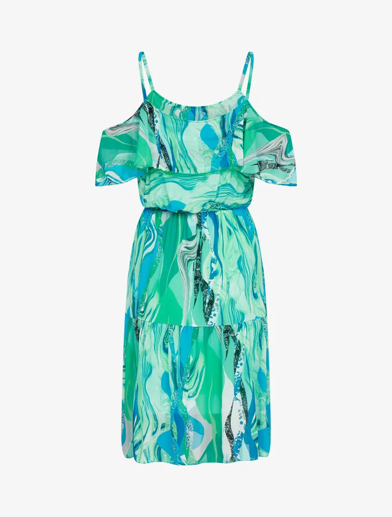 Robe à épaules dénudées et imprimés - vert d'eau