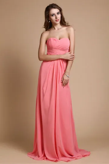 Robe demoiselle d honneur corail longue bustier vague plissés