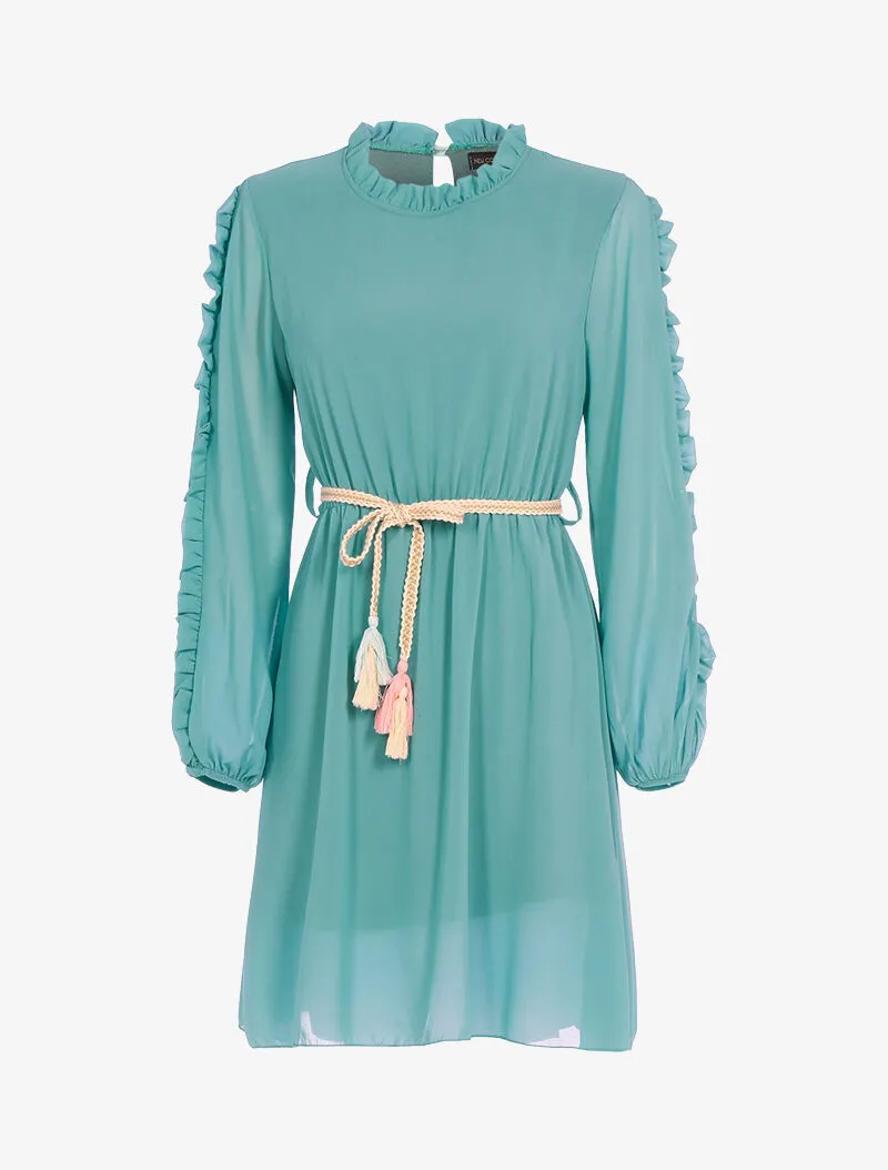 Robe en voile fin et manches volantées - vert d'eau