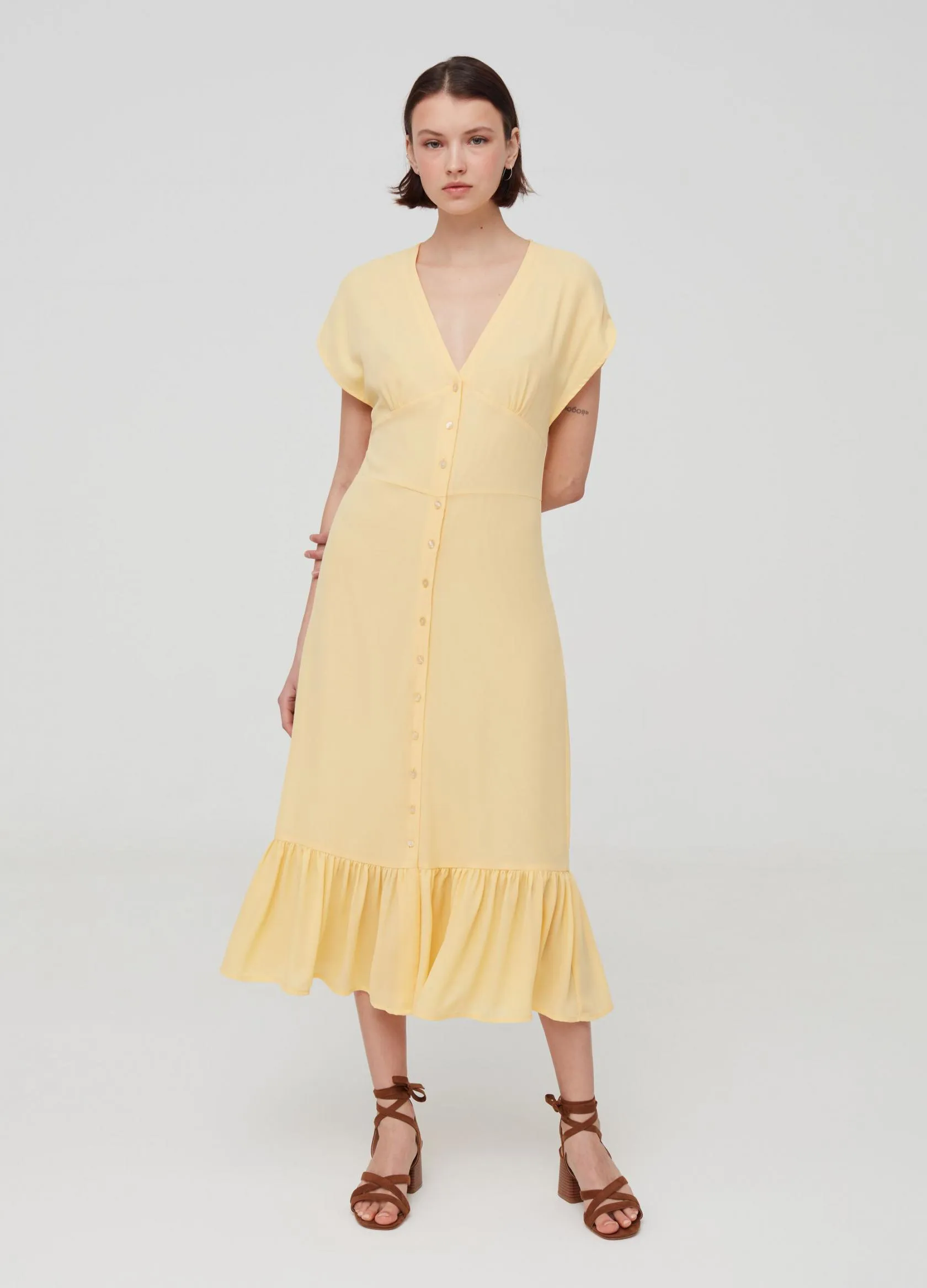 Robes Femme | Long V-neck dress Jaune canari | OVS