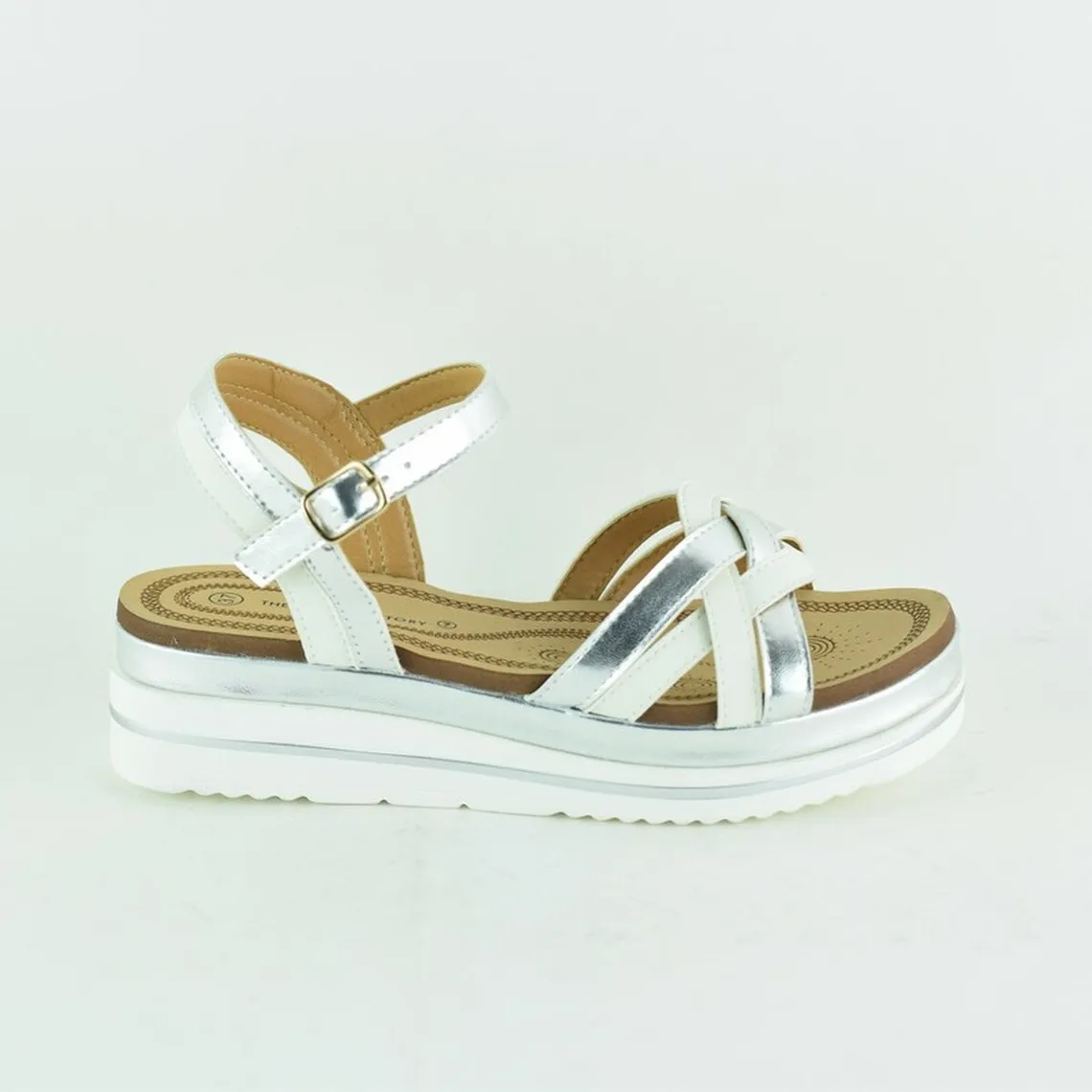 Sandales compensées blanc et argent pour femme | 3 Suisses