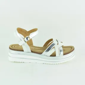 Sandales compensées blanc et argent pour femme | 3 Suisses