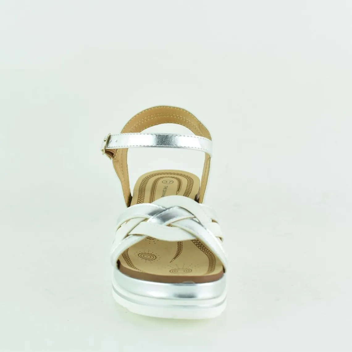 Sandales compensées blanc et argent pour femme | 3 Suisses