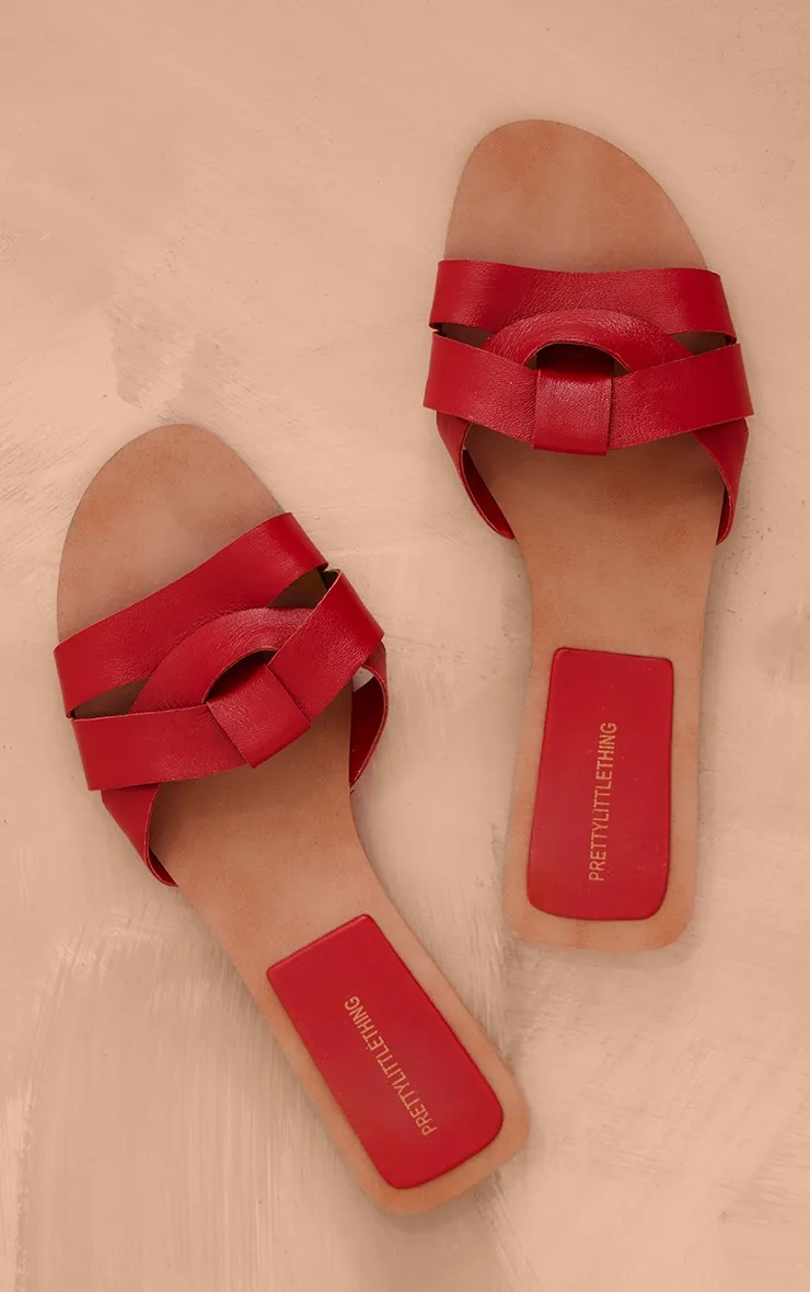 Sandales plates mules en PU rouge à bout rond