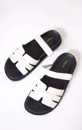 Sandales rondes pointure large en PU blanc métallisé à brides à velcro
