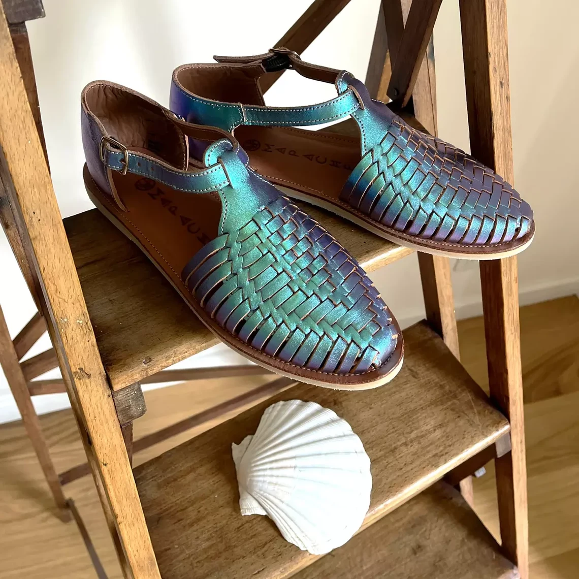 Sandales tressées PEONIA bleu mermaid en cuir | 3 Suisses