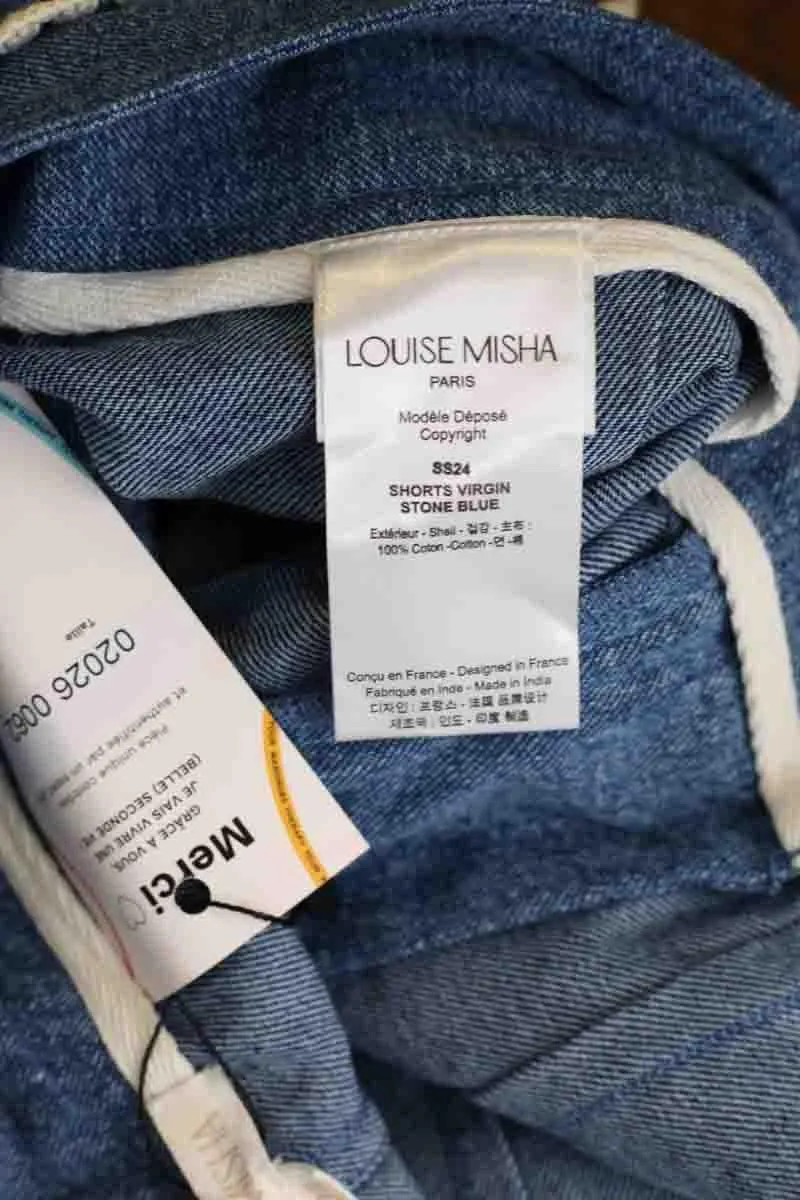 Short de seconde main Louise Misha bleu en coton, taille 38, longueur 44cm, pour femme en très bon état.