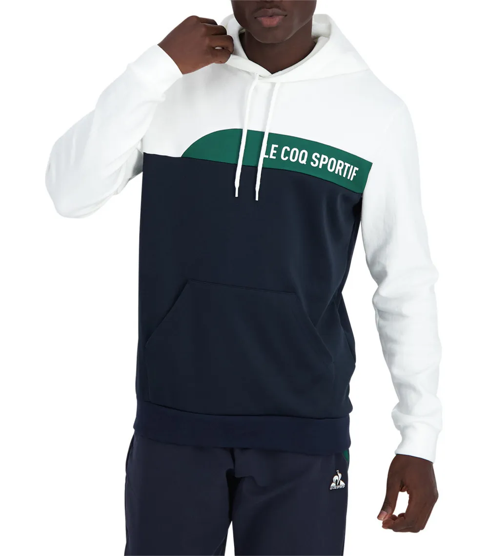Sweat Coq Sportif coton avec manches longues et col à capuche marine tricolore
