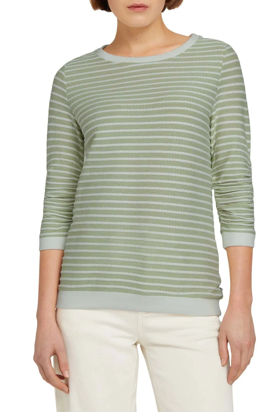 Sweat Rayé TOM TAILOR Green White Structured Stripe 