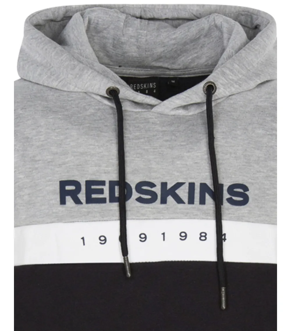 Sweat à capuche Redskins en coton mélangé et col croisé grise et marine