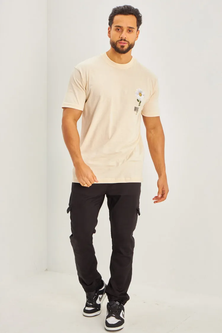 T-shirt fleurs "marguerite" beige