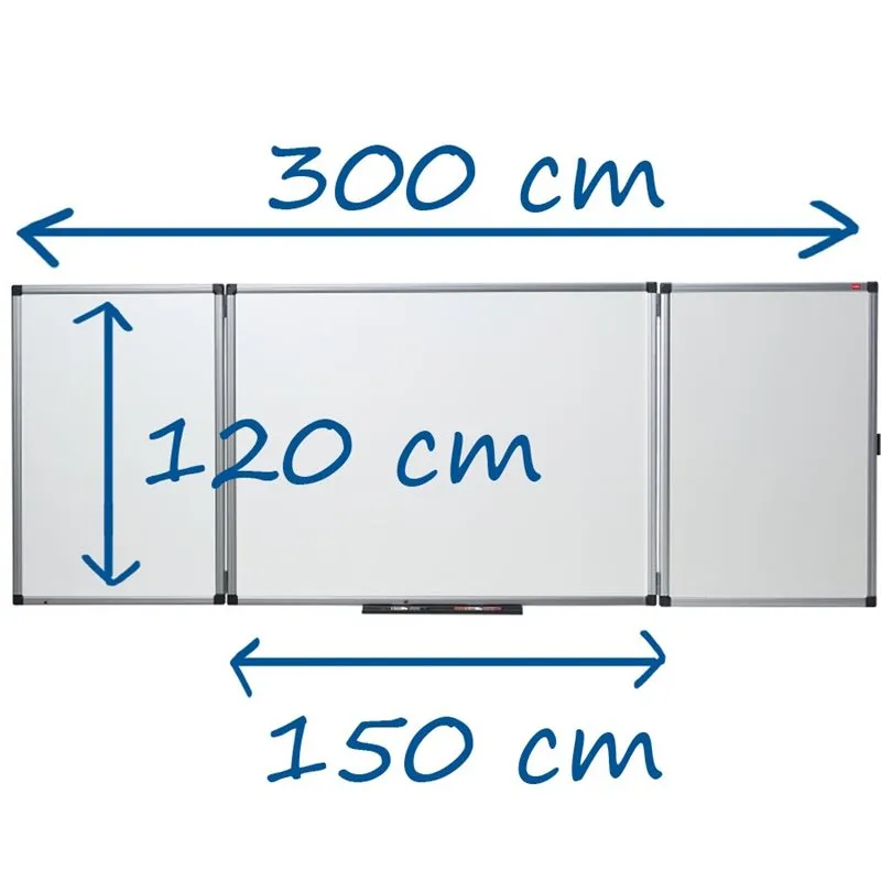 Tableau blanc triptyque pour salle de classe - 300 x 120 cm