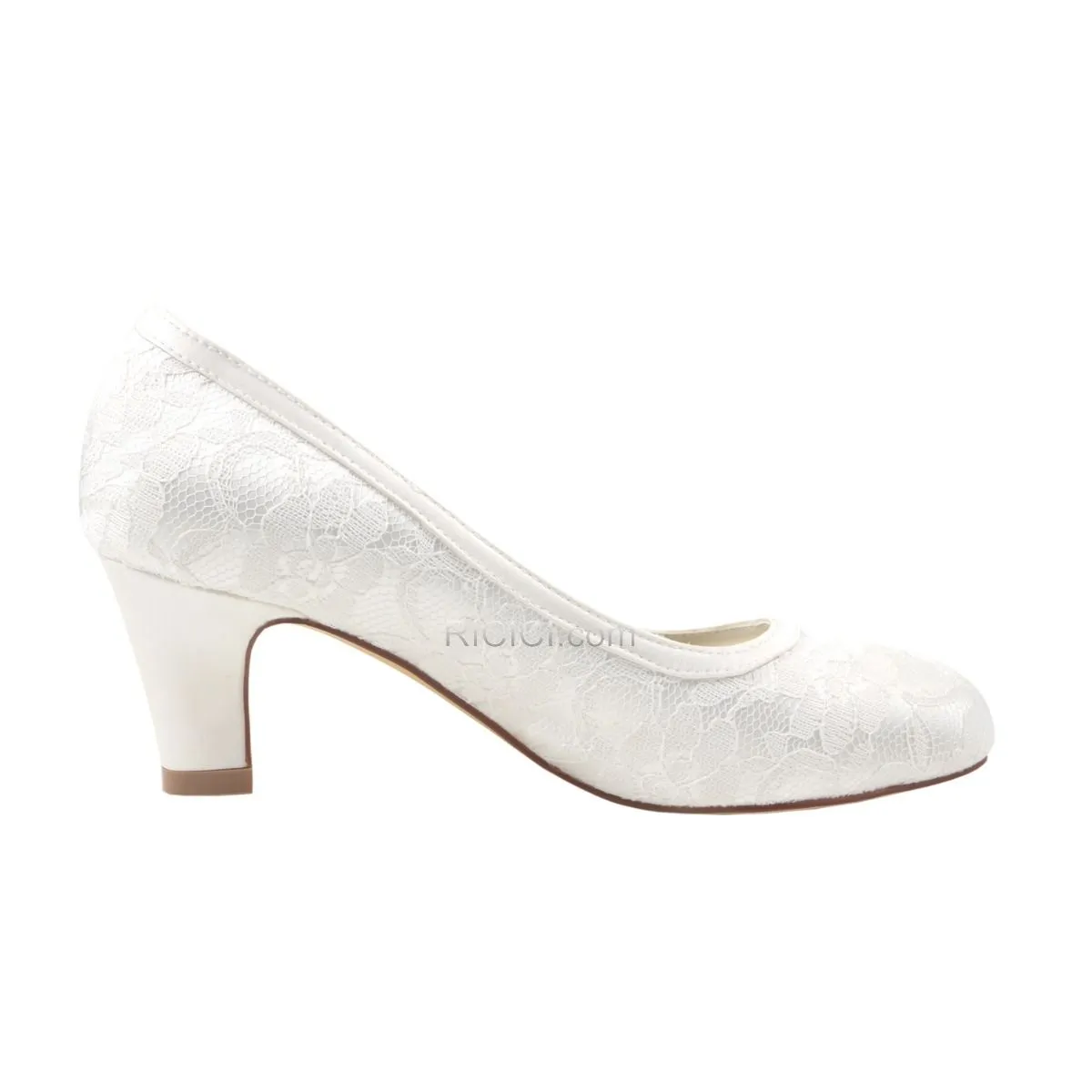 Talon Mid Escarpins Bout Rond Ivoire Chaussure Mariage Satin Élégant